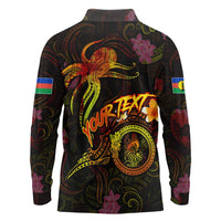 New Caledonia Long Sleeve Polo Shirt Octopus Plumeria Polynesian Tattoo