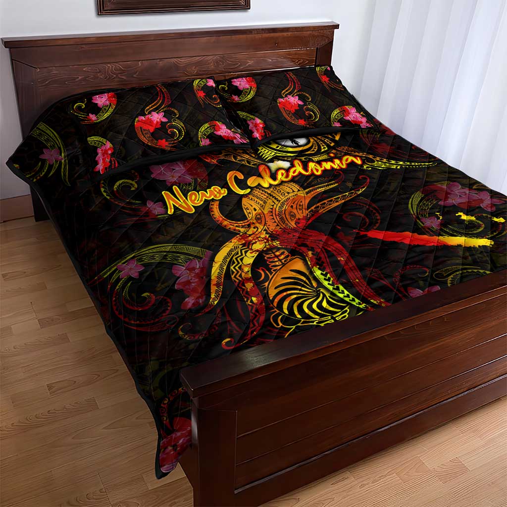 New Caledonia Quilt Bed Set Octopus Plumeria Polynesian Tattoo