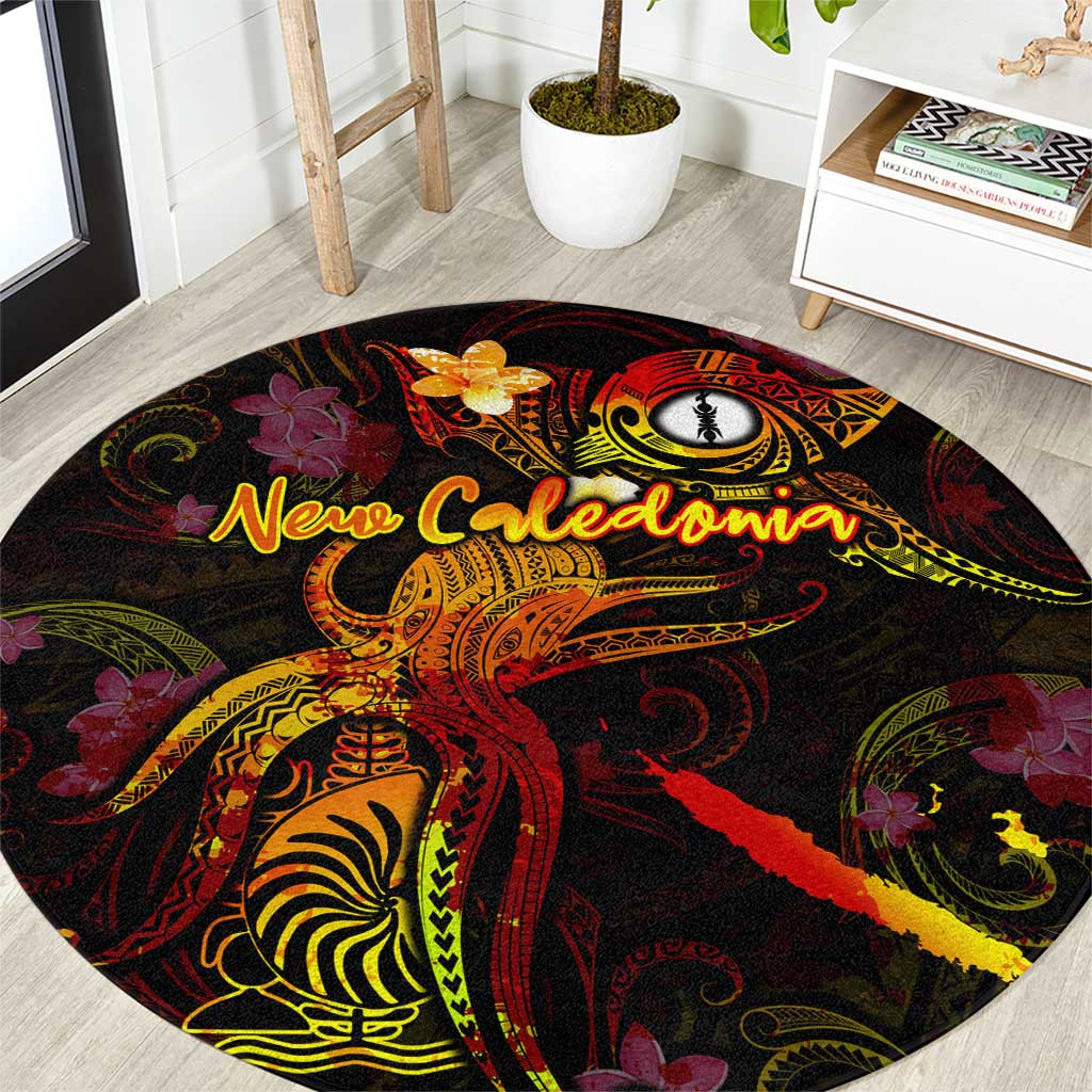 New Caledonia Round Carpet Octopus Plumeria Polynesian Tattoo