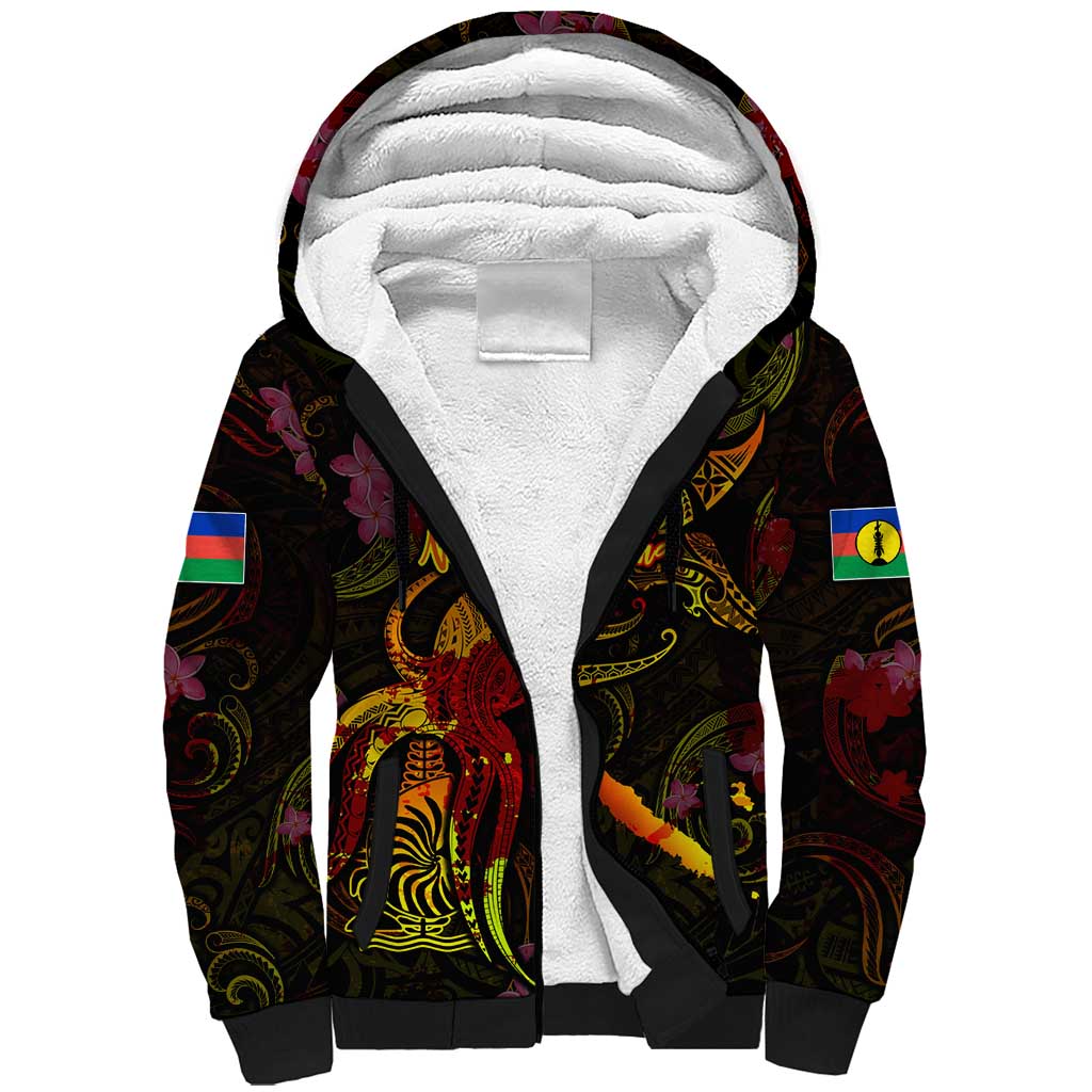 New Caledonia Sherpa Hoodie Octopus Plumeria Polynesian Tattoo DT02 Unisex Black - Polynesian Pride