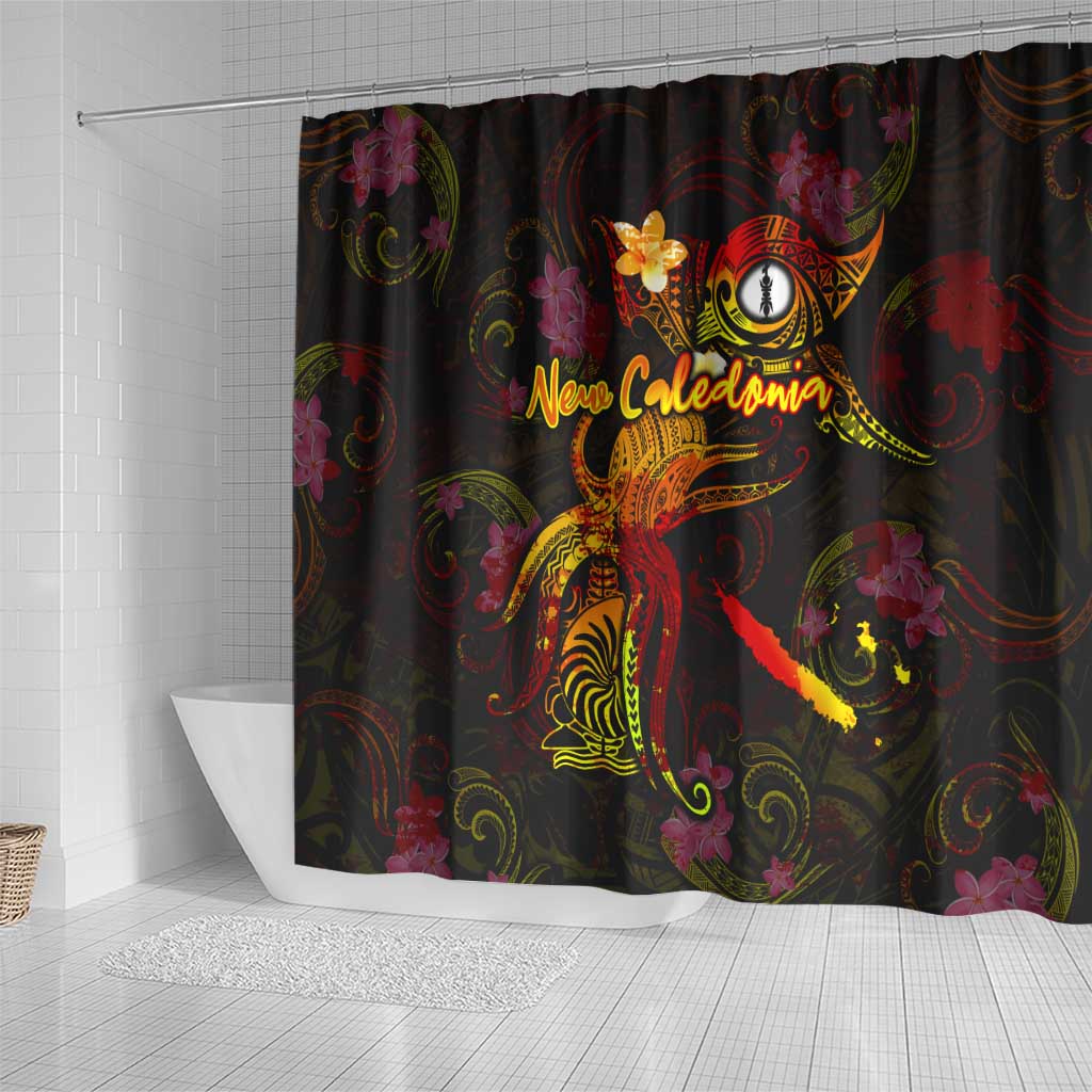 New Caledonia Shower Curtain Octopus Plumeria Polynesian Tattoo