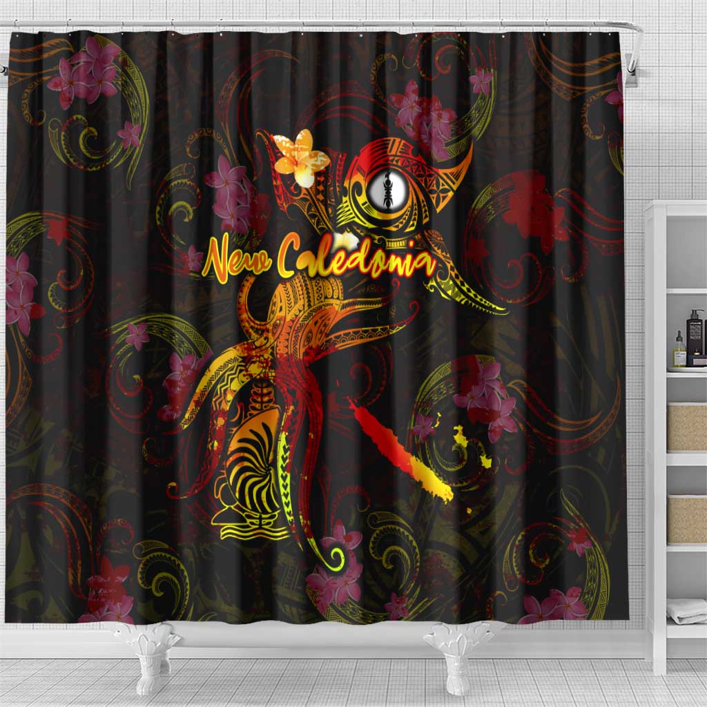 New Caledonia Shower Curtain Octopus Plumeria Polynesian Tattoo