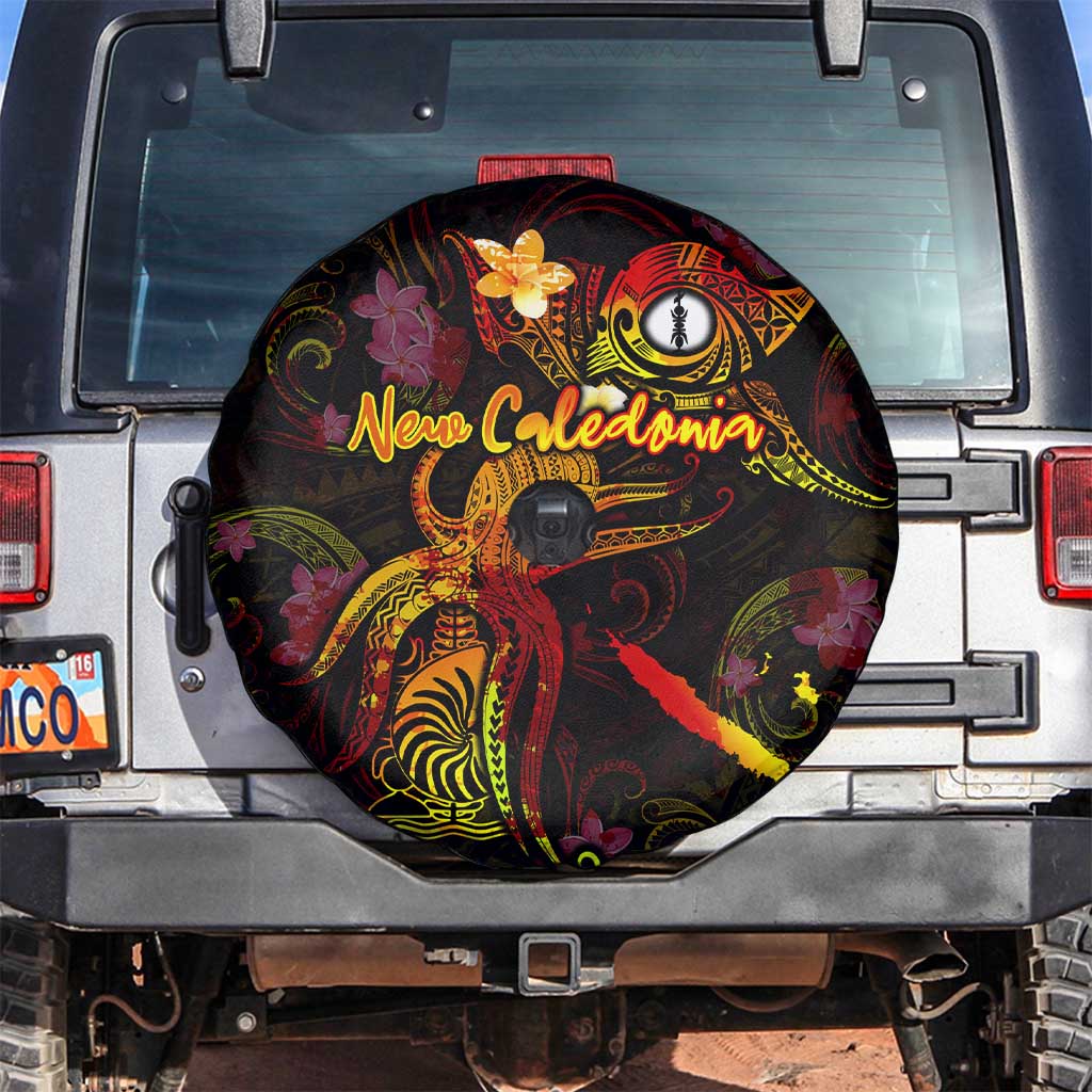 New Caledonia Spare Tire Cover Octopus Plumeria Polynesian Tattoo DT02 Black - Polynesian Pride
