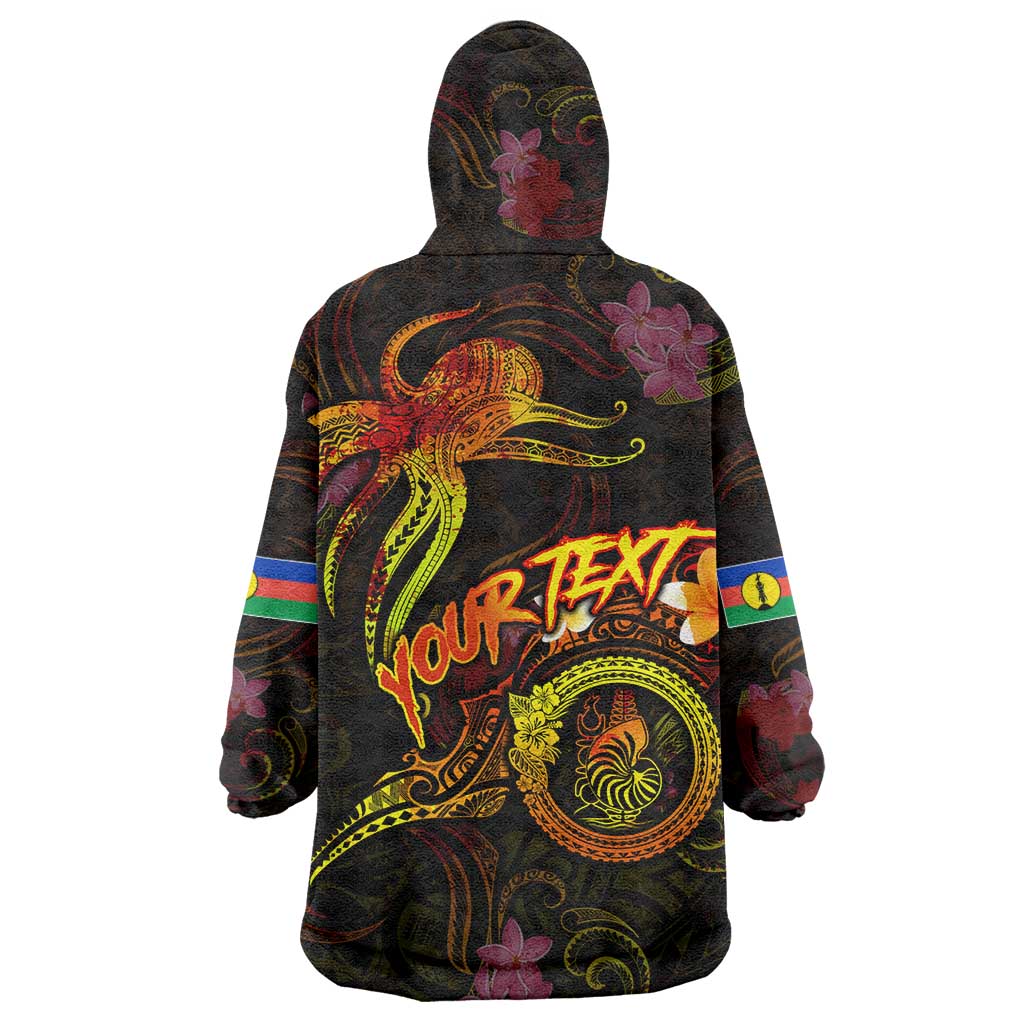 New Caledonia Wearable Blanket Hoodie Octopus Plumeria Polynesian Tattoo