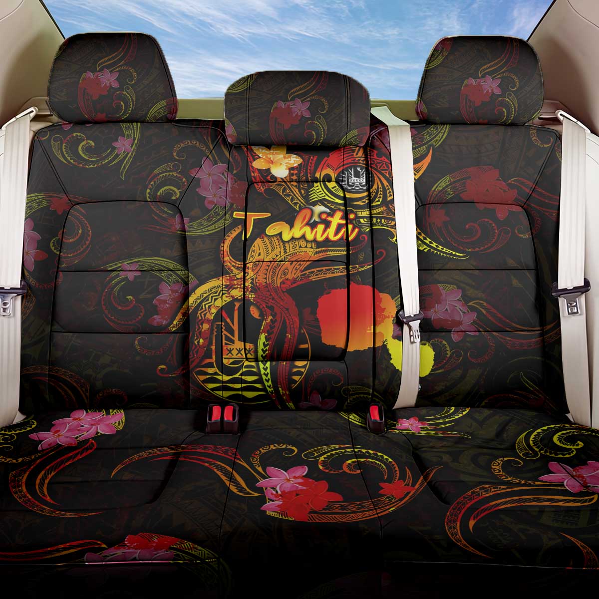 Tahiti French Polynesia Back Car Seat Cover Octopus Plumeria Polynesian Tattoo