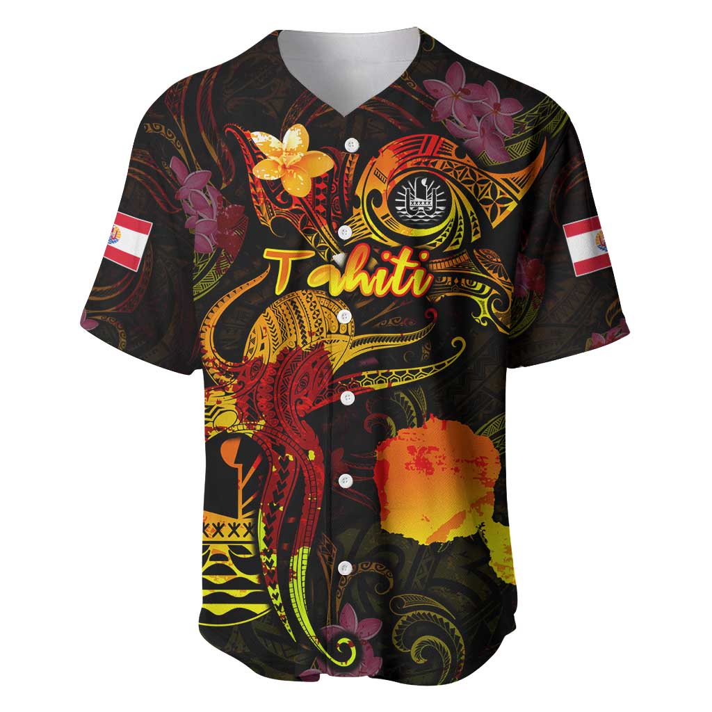 Tahiti French Polynesia Baseball Jersey Octopus Plumeria Polynesian Tattoo