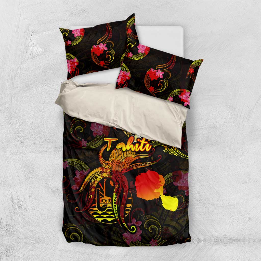 Tahiti French Polynesia Bedding Set Octopus Plumeria Polynesian Tattoo