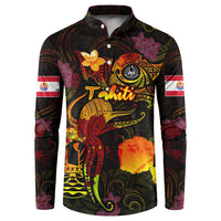 Tahiti French Polynesia Button Sweatshirt Octopus Plumeria Polynesian Tattoo