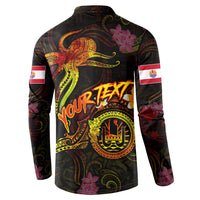 Tahiti French Polynesia Button Sweatshirt Octopus Plumeria Polynesian Tattoo