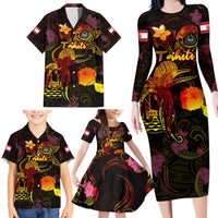 Tahiti French Polynesia Family Matching Long Sleeve Bodycon Dress and Hawaiian Shirt Octopus Plumeria Polynesian Tattoo