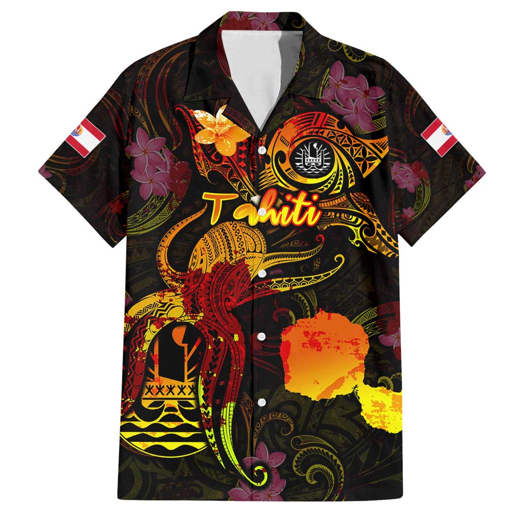 Tahiti French Polynesia Family Matching Long Sleeve Bodycon Dress and Hawaiian Shirt Octopus Plumeria Polynesian Tattoo