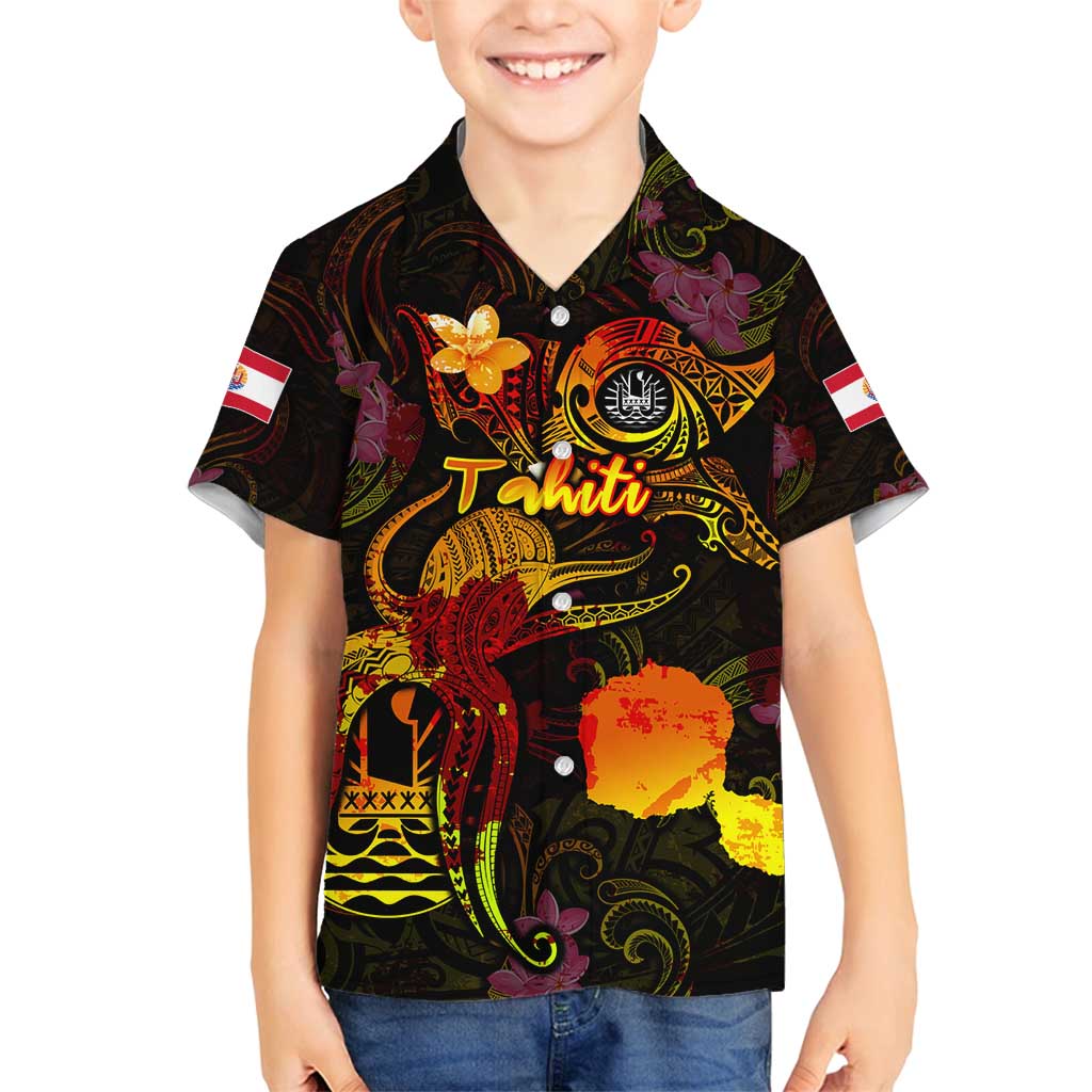 Tahiti French Polynesia Family Matching Puletasi and Hawaiian Shirt Octopus Plumeria Polynesian Tattoo