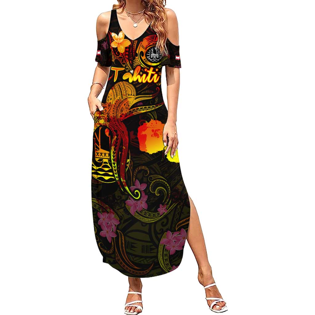 Tahiti French Polynesia Family Matching Summer Maxi Dress and Hawaiian Shirt Octopus Plumeria Polynesian Tattoo