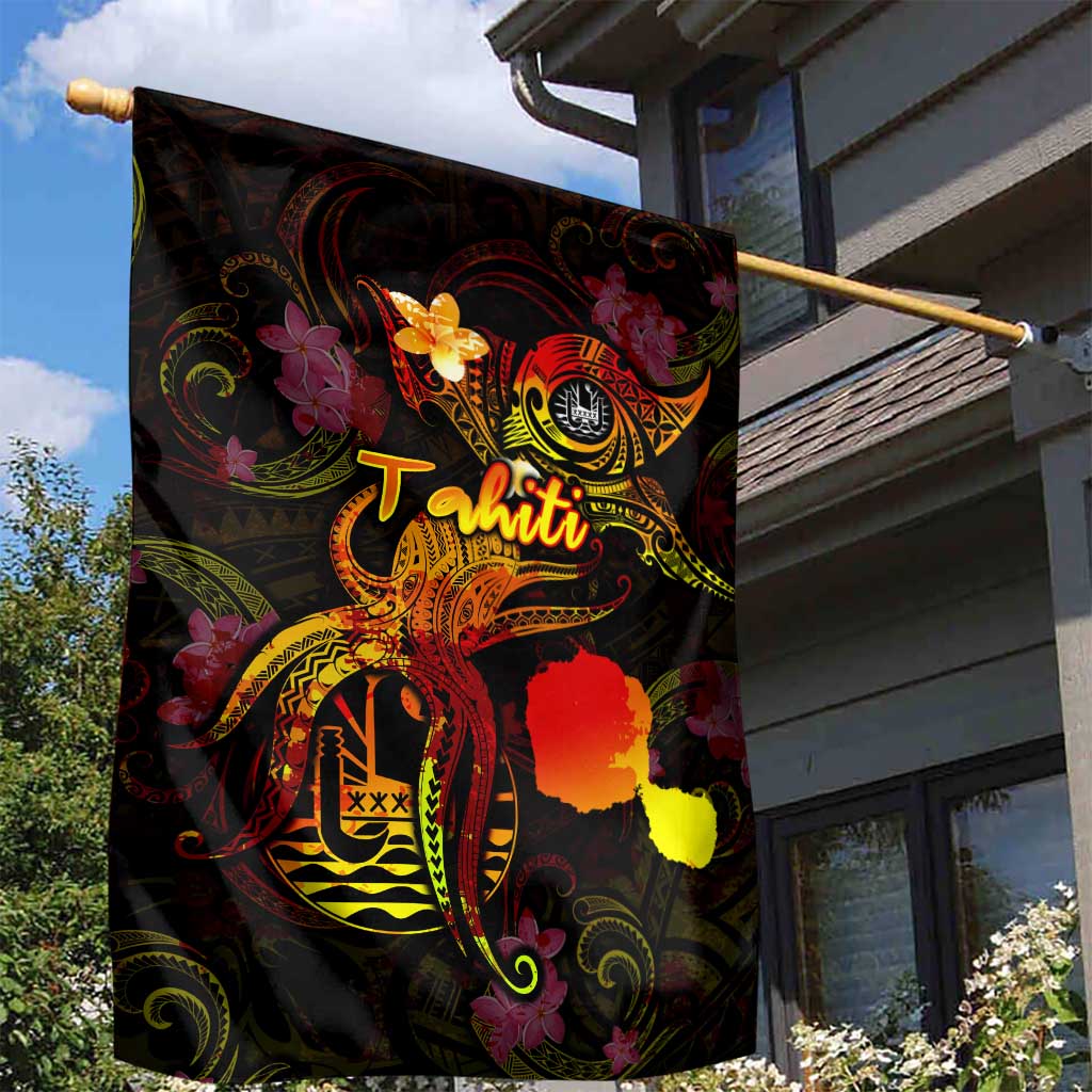 Tahiti French Polynesia Garden Flag Octopus Plumeria Polynesian Tattoo