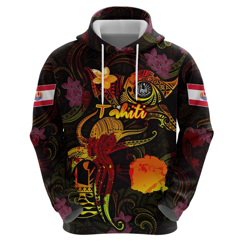 Tahiti French Polynesia Hoodie Octopus Plumeria Polynesian Tattoo