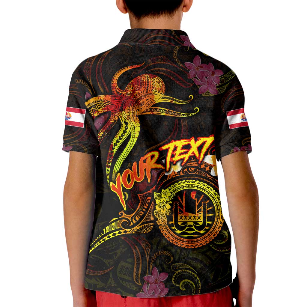 Tahiti French Polynesia Kid Polo Shirt Octopus Plumeria Polynesian Tattoo
