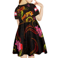 Tahiti French Polynesia Kid Short Sleeve Dress Octopus Plumeria Polynesian Tattoo