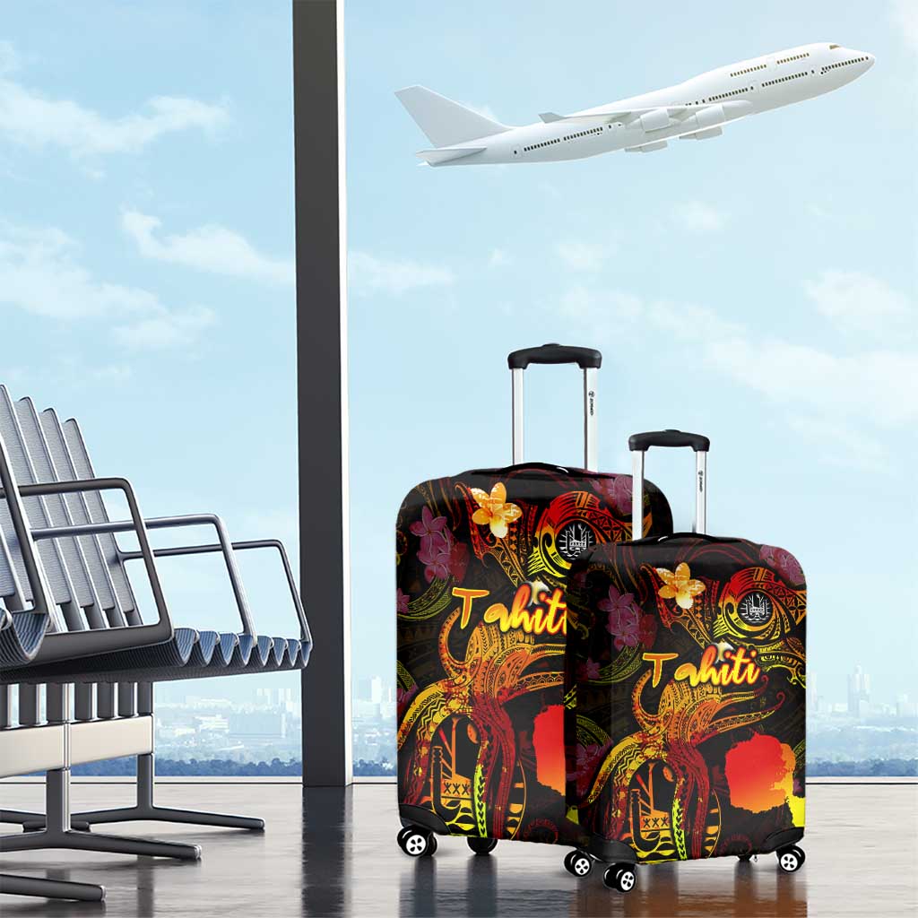 Tahiti French Polynesia Luggage Cover Octopus Plumeria Polynesian Tattoo