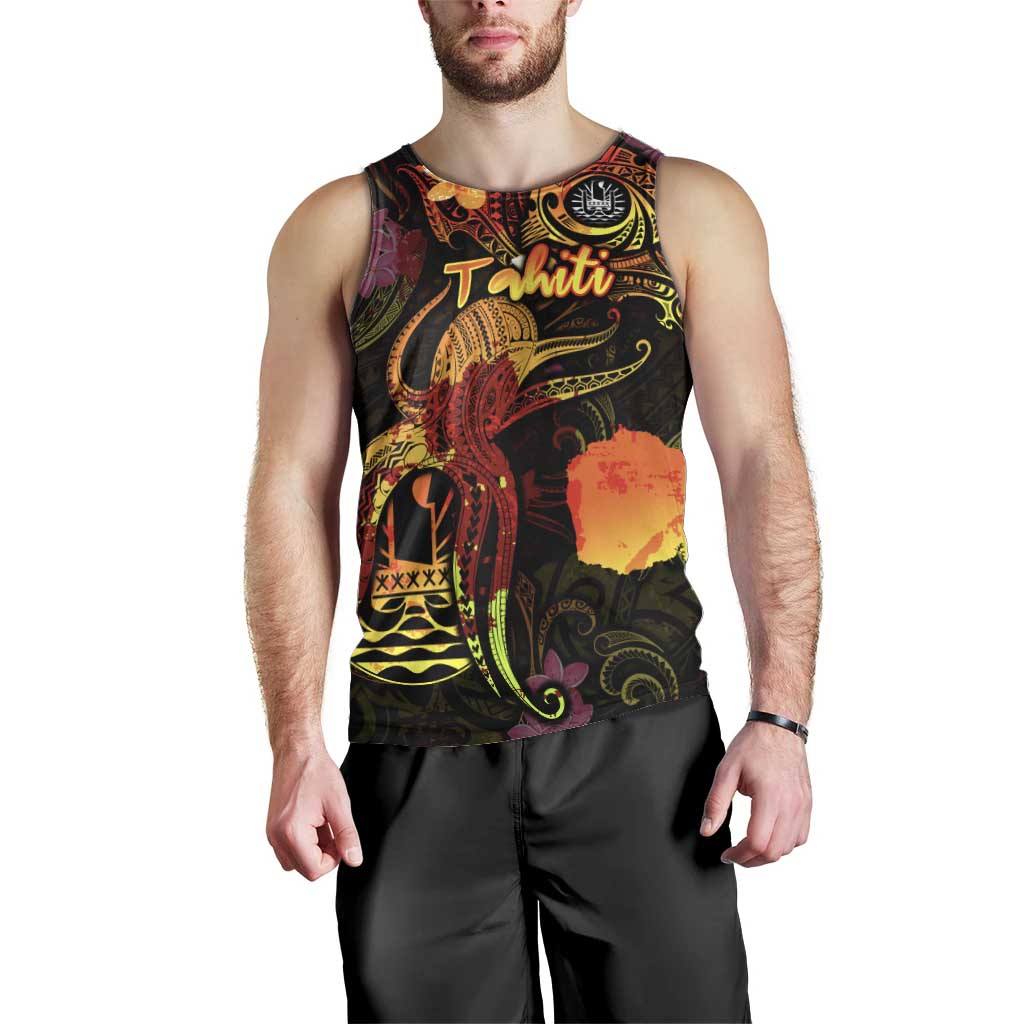 Tahiti French Polynesia Men Tank Top Octopus Plumeria Polynesian Tattoo