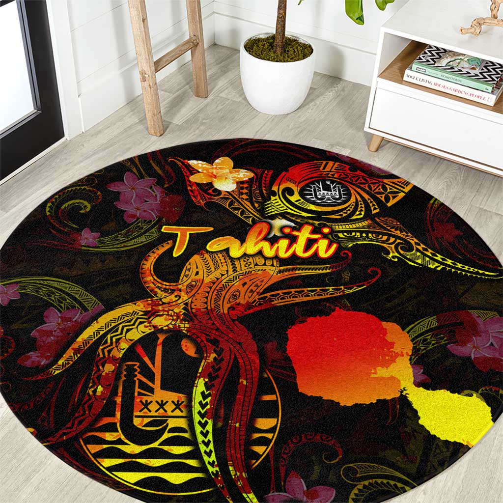 Tahiti French Polynesia Round Carpet Octopus Plumeria Polynesian Tattoo