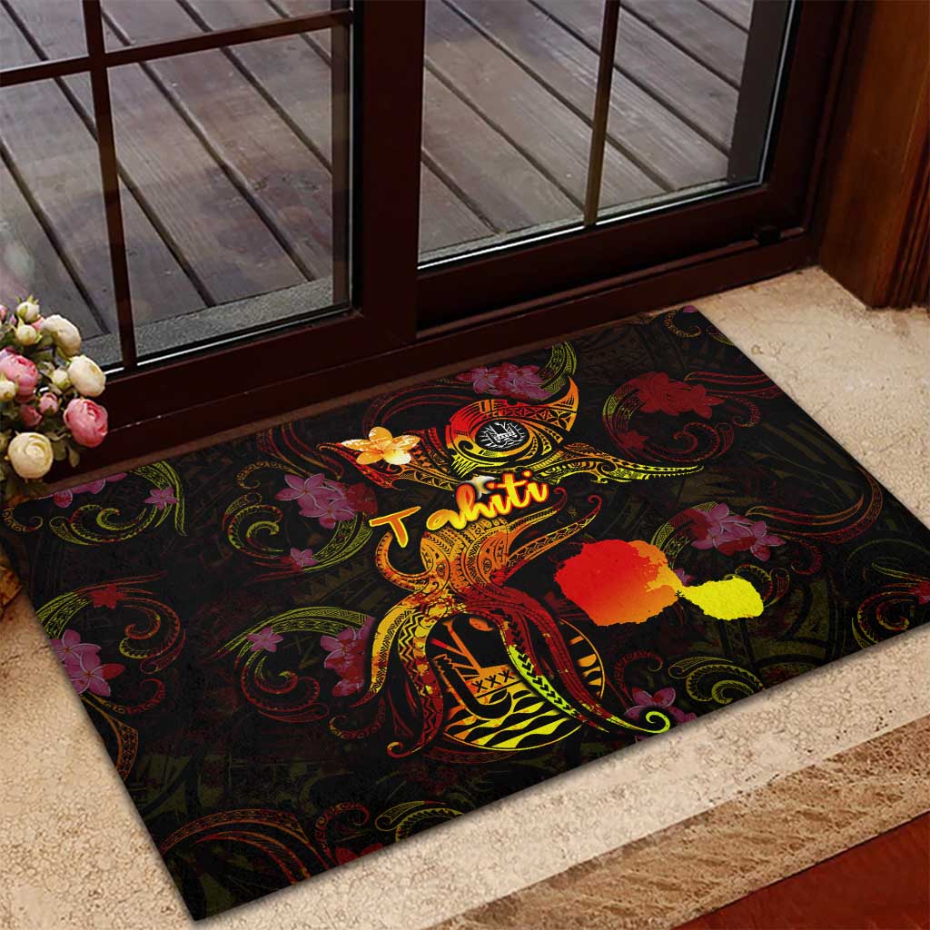 Tahiti French Polynesia Rubber Doormat Octopus Plumeria Polynesian Tattoo