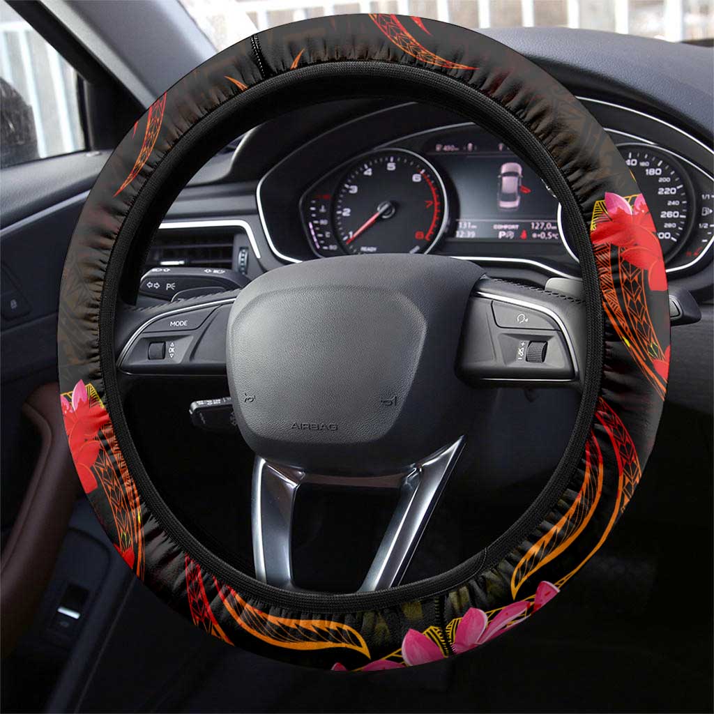 Tahiti French Polynesia Steering Wheel Cover Octopus Plumeria Polynesian Tattoo