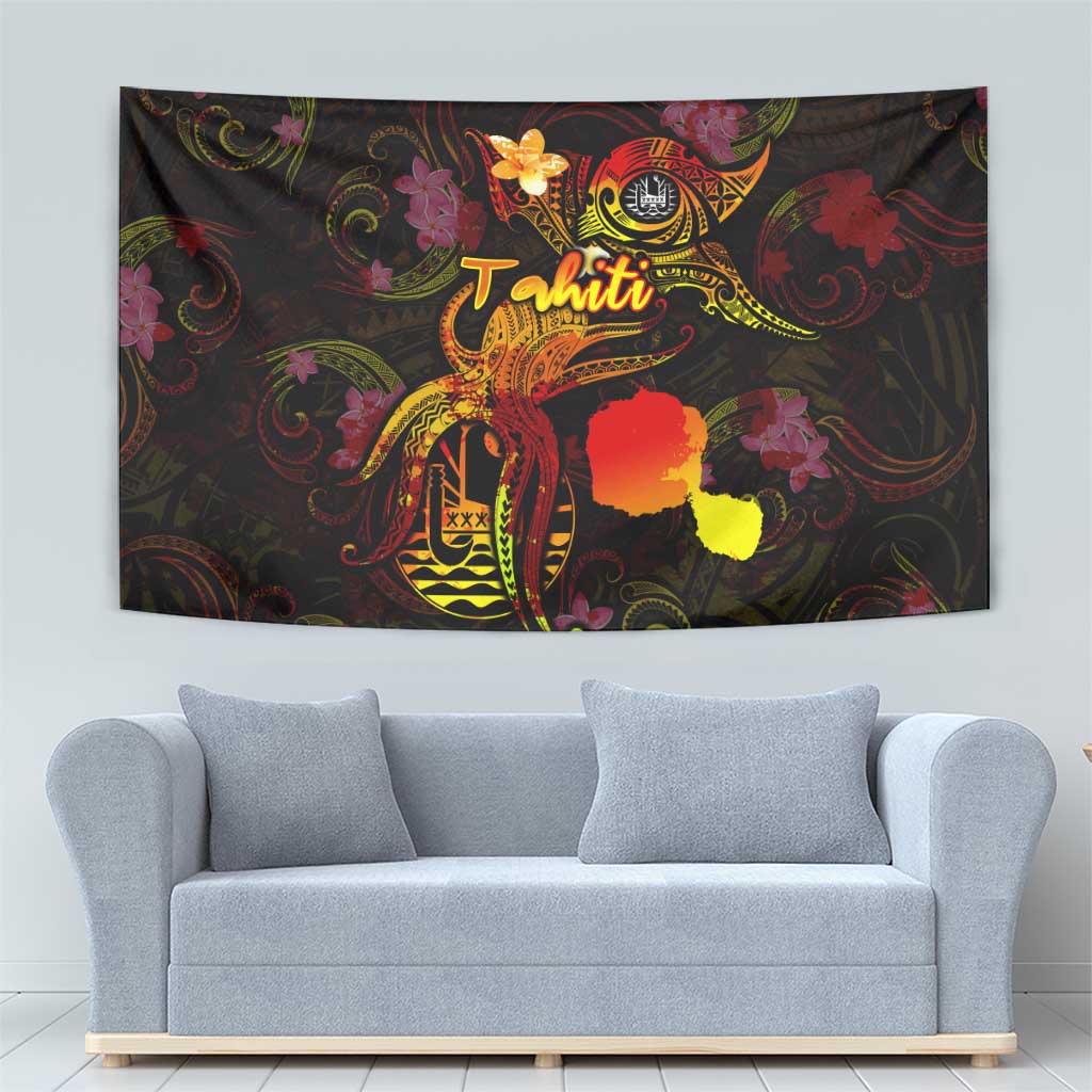 Tahiti French Polynesia Tapestry Octopus Plumeria Polynesian Tattoo