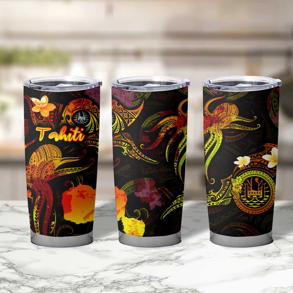Tahiti French Polynesia Tumbler Cup Octopus Plumeria Polynesian Tattoo