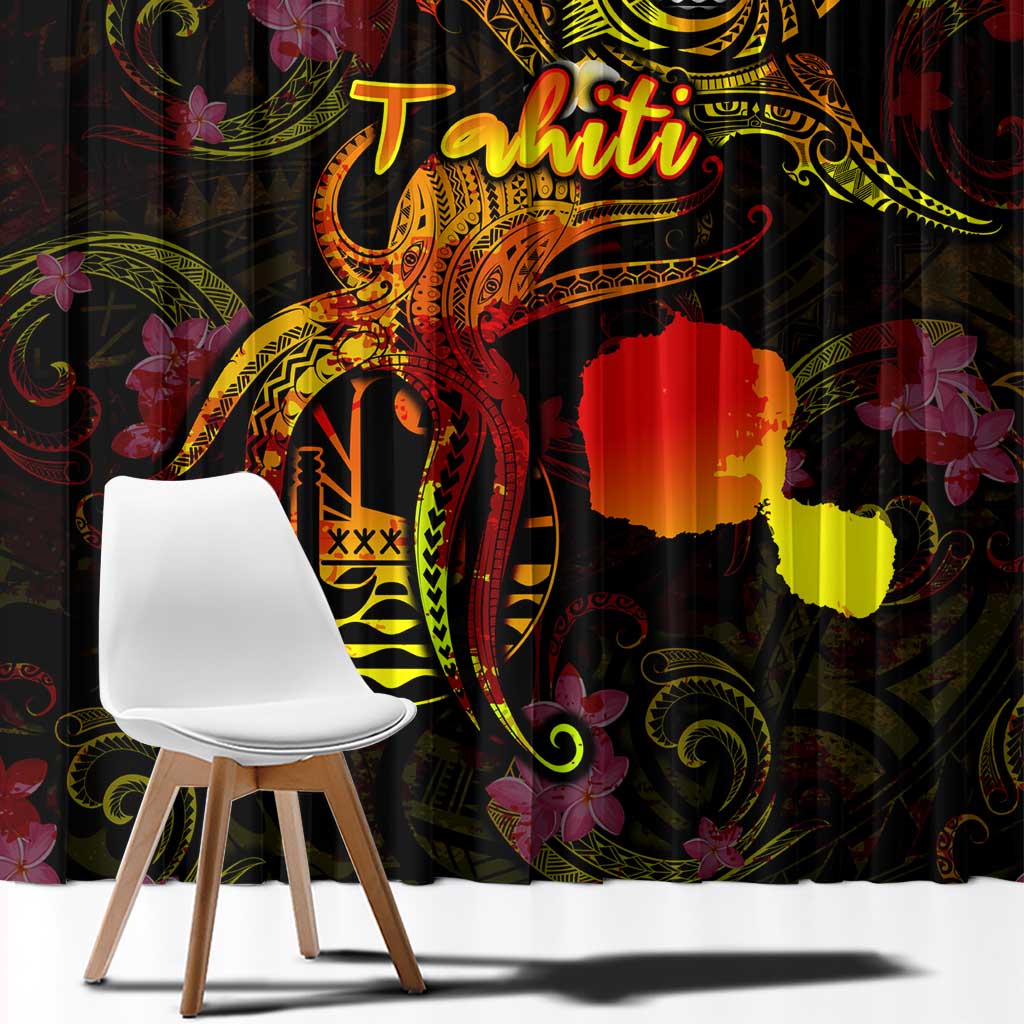 Tahiti French Polynesia Window Curtain Octopus Plumeria Polynesian Tattoo