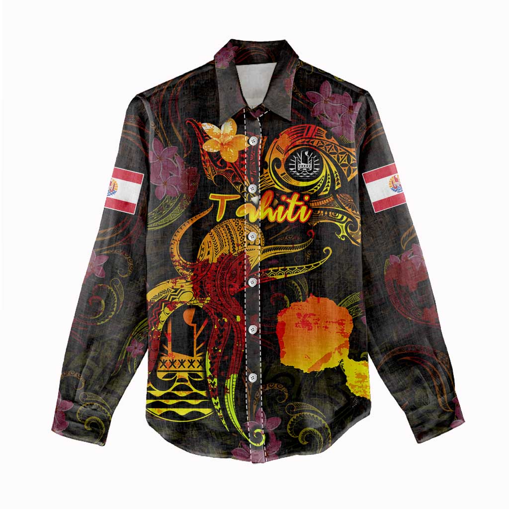 Tahiti French Polynesia Women Casual Shirt Octopus Plumeria Polynesian Tattoo