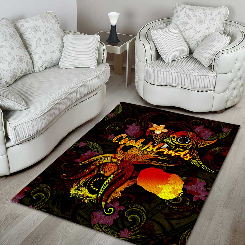Cook Islands Area Rug Octopus Plumeria Polynesian Tattoo