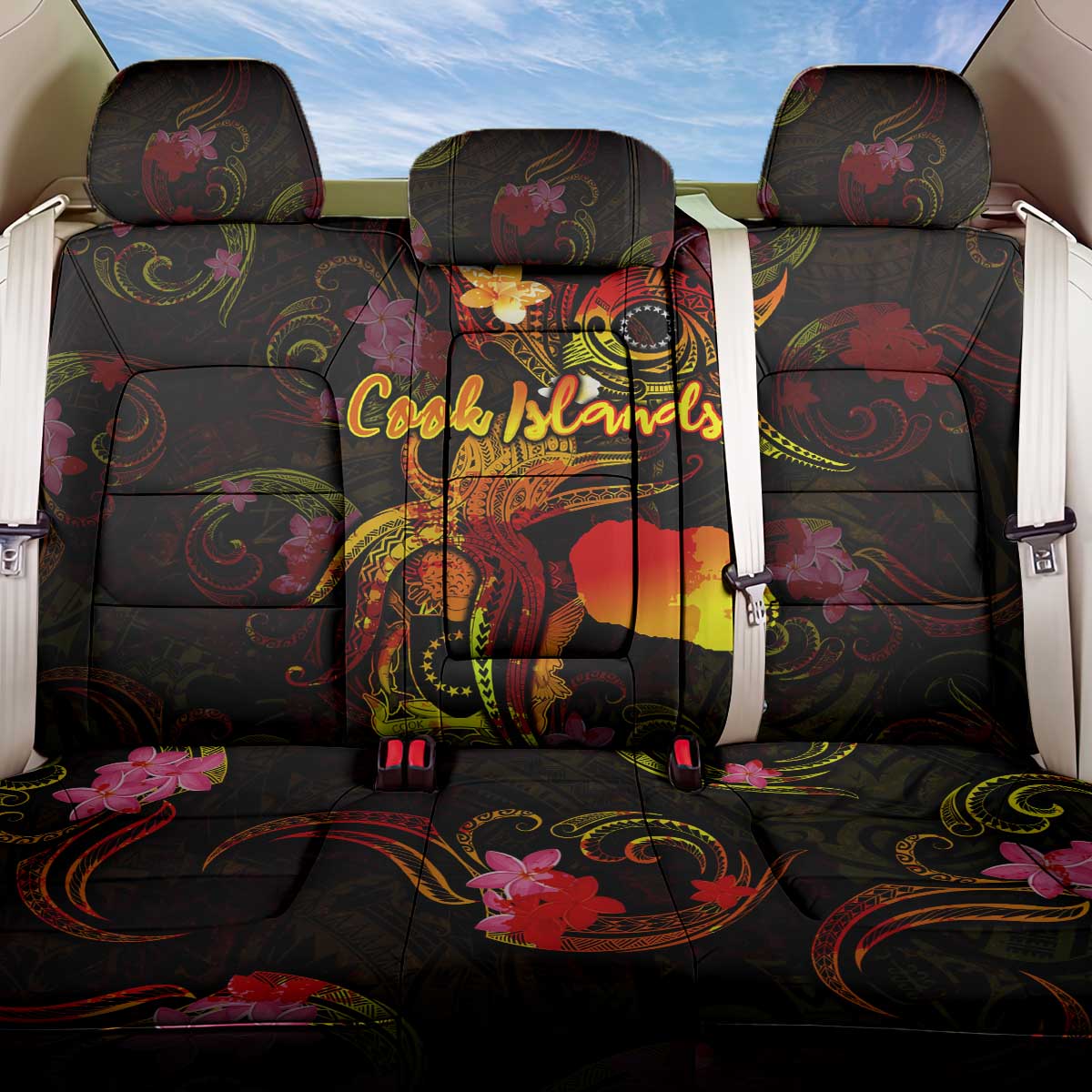 Cook Islands Back Car Seat Cover Octopus Plumeria Polynesian Tattoo