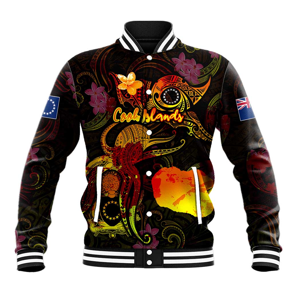 Cook Islands Baseball Jacket Octopus Plumeria Polynesian Tattoo