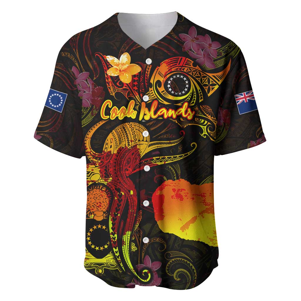 Cook Islands Baseball Jersey Octopus Plumeria Polynesian Tattoo