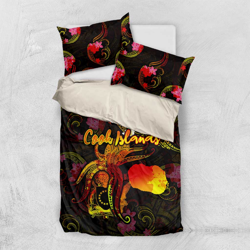 Cook Islands Bedding Set Octopus Plumeria Polynesian Tattoo