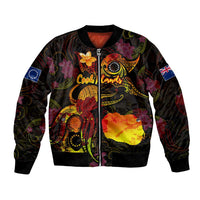 Cook Islands Bomber Jacket Octopus Plumeria Polynesian Tattoo