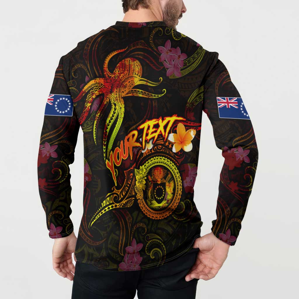 Cook Islands Button Sweatshirt Octopus Plumeria Polynesian Tattoo