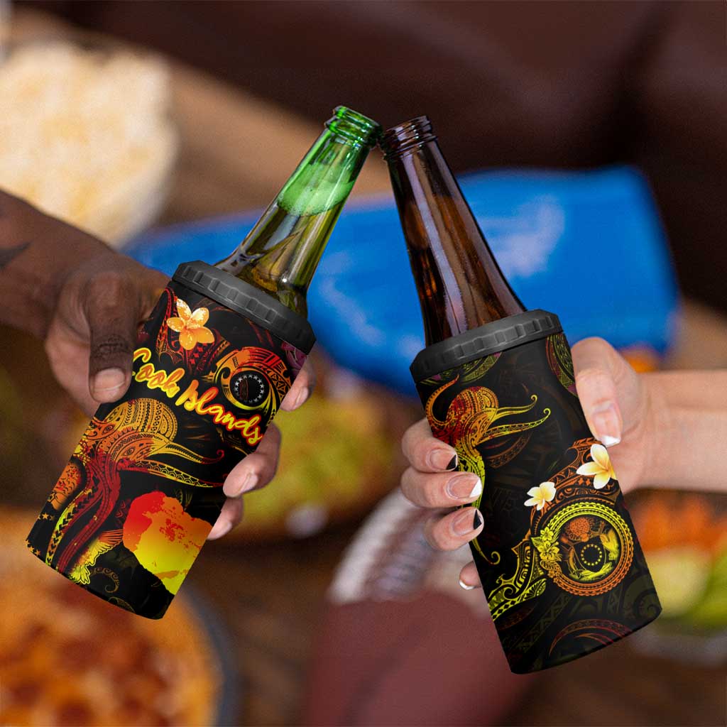 Cook Islands 4 in 1 Can Cooler Tumbler Octopus Plumeria Polynesian Tattoo