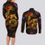 Cook Islands Couples Matching Long Sleeve Bodycon Dress and Long Sleeve Button Shirt Octopus Plumeria Polynesian Tattoo