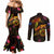 Cook Islands Couples Matching Mermaid Dress and Long Sleeve Button Shirt Octopus Plumeria Polynesian Tattoo