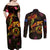 Cook Islands Couples Matching Off Shoulder Maxi Dress and Long Sleeve Button Shirt Octopus Plumeria Polynesian Tattoo