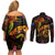 Cook Islands Couples Matching Off Shoulder Short Dress and Long Sleeve Button Shirt Octopus Plumeria Polynesian Tattoo
