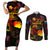 Cook Islands Couples Matching Short Sleeve Bodycon Dress and Long Sleeve Button Shirt Octopus Plumeria Polynesian Tattoo