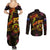 Cook Islands Couples Matching Summer Maxi Dress and Long Sleeve Button Shirt Octopus Plumeria Polynesian Tattoo