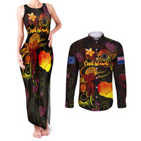 Cook Islands Couples Matching Tank Maxi Dress and Long Sleeve Button Shirt Octopus Plumeria Polynesian Tattoo