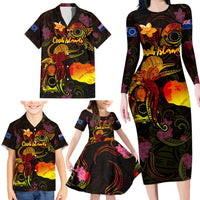 Cook Islands Family Matching Long Sleeve Bodycon Dress and Hawaiian Shirt Octopus Plumeria Polynesian Tattoo
