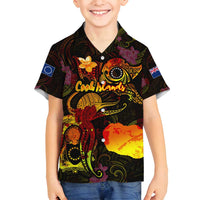 Cook Islands Family Matching Long Sleeve Bodycon Dress and Hawaiian Shirt Octopus Plumeria Polynesian Tattoo