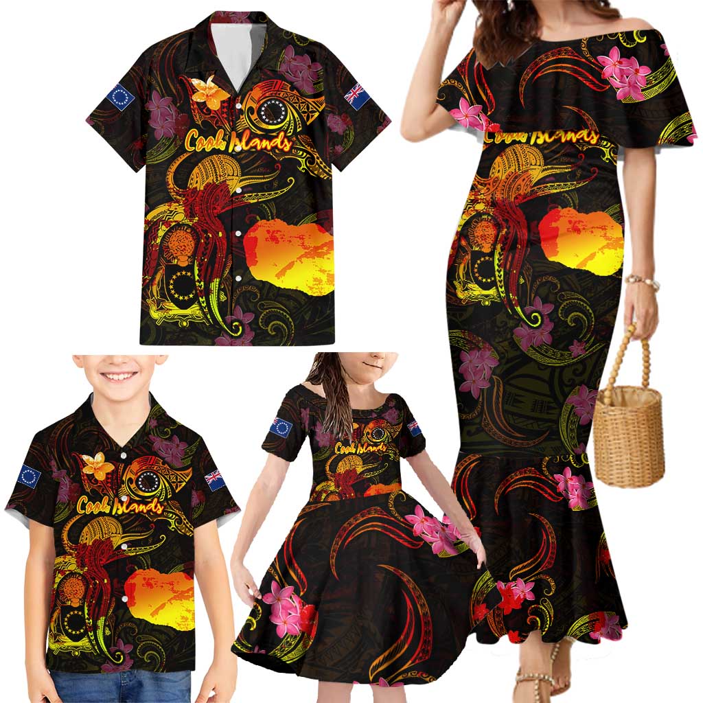 Cook Islands Family Matching Mermaid Dress and Hawaiian Shirt Octopus Plumeria Polynesian Tattoo