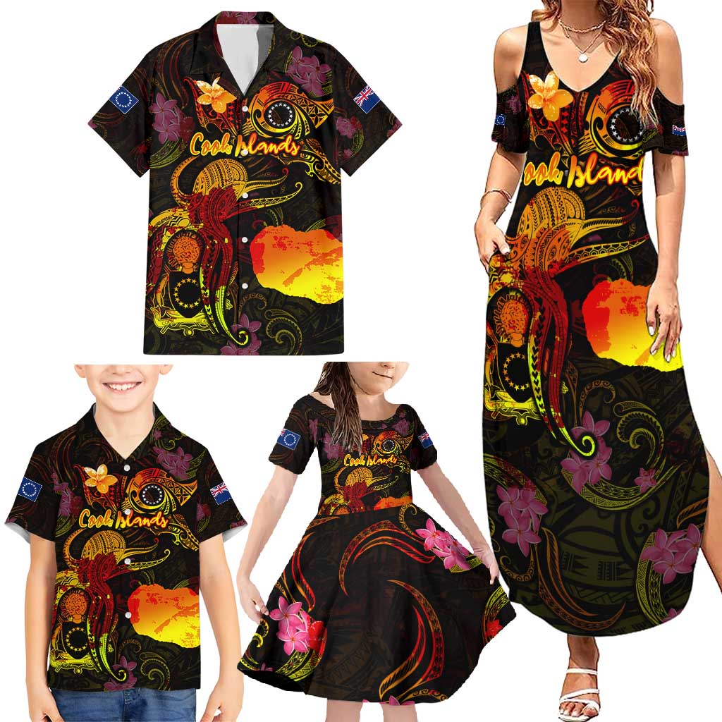Cook Islands Family Matching Summer Maxi Dress and Hawaiian Shirt Octopus Plumeria Polynesian Tattoo