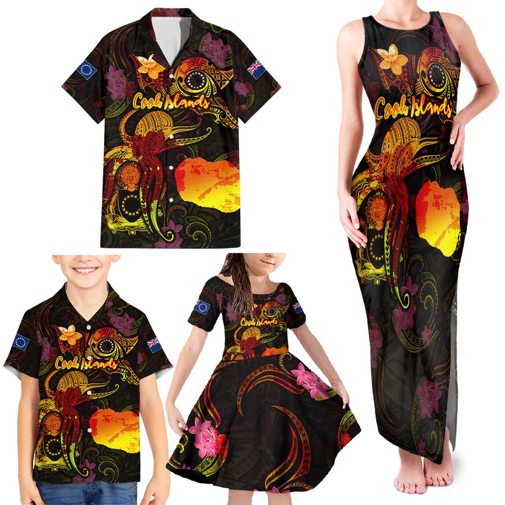 Cook Islands Family Matching Tank Maxi Dress and Hawaiian Shirt Octopus Plumeria Polynesian Tattoo